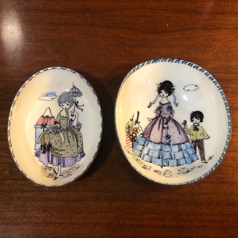Hand painted enamel trinket dishes